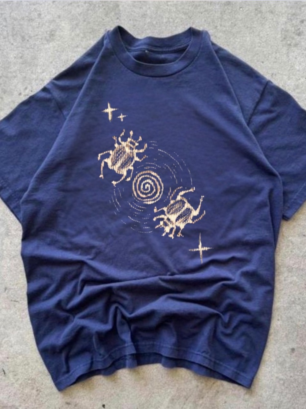 Navy Graphic T‑Shirt with Gold Beetle Design